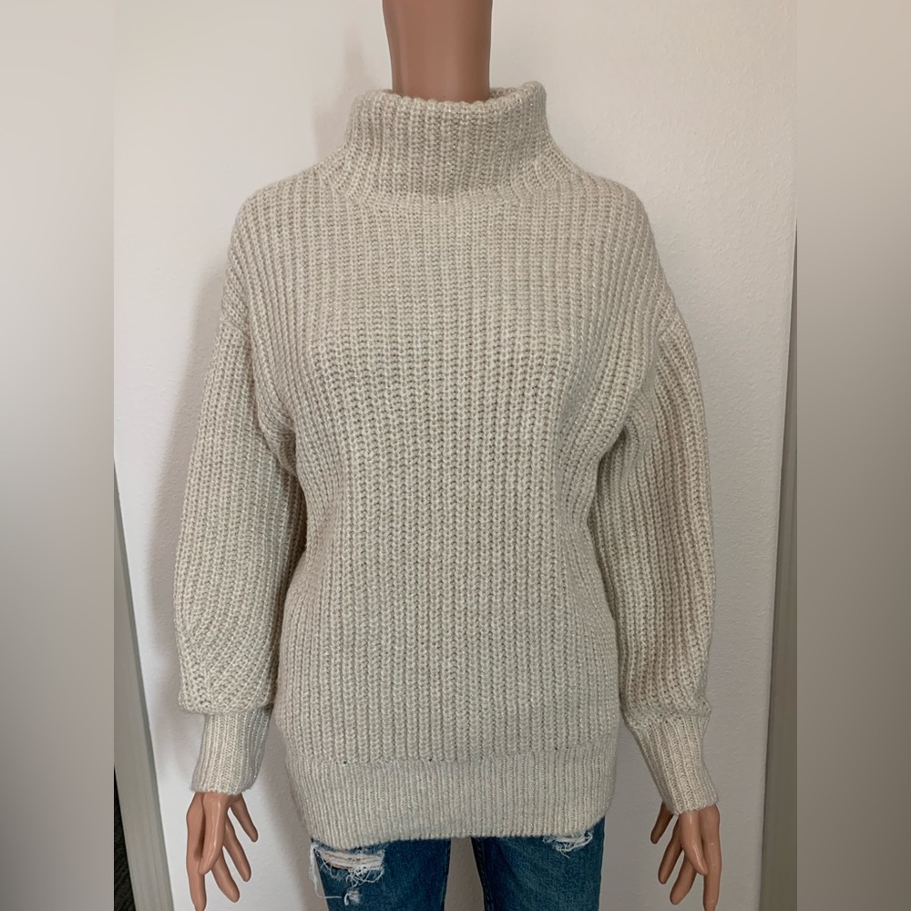 Alfani Beige Mock Neck Knit Sweater (M)